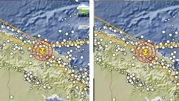 Gempa Besar Magnitudo 7.5 Guncang Keerom Papua 2 Menit Lalu,Berikut Info BMKG
